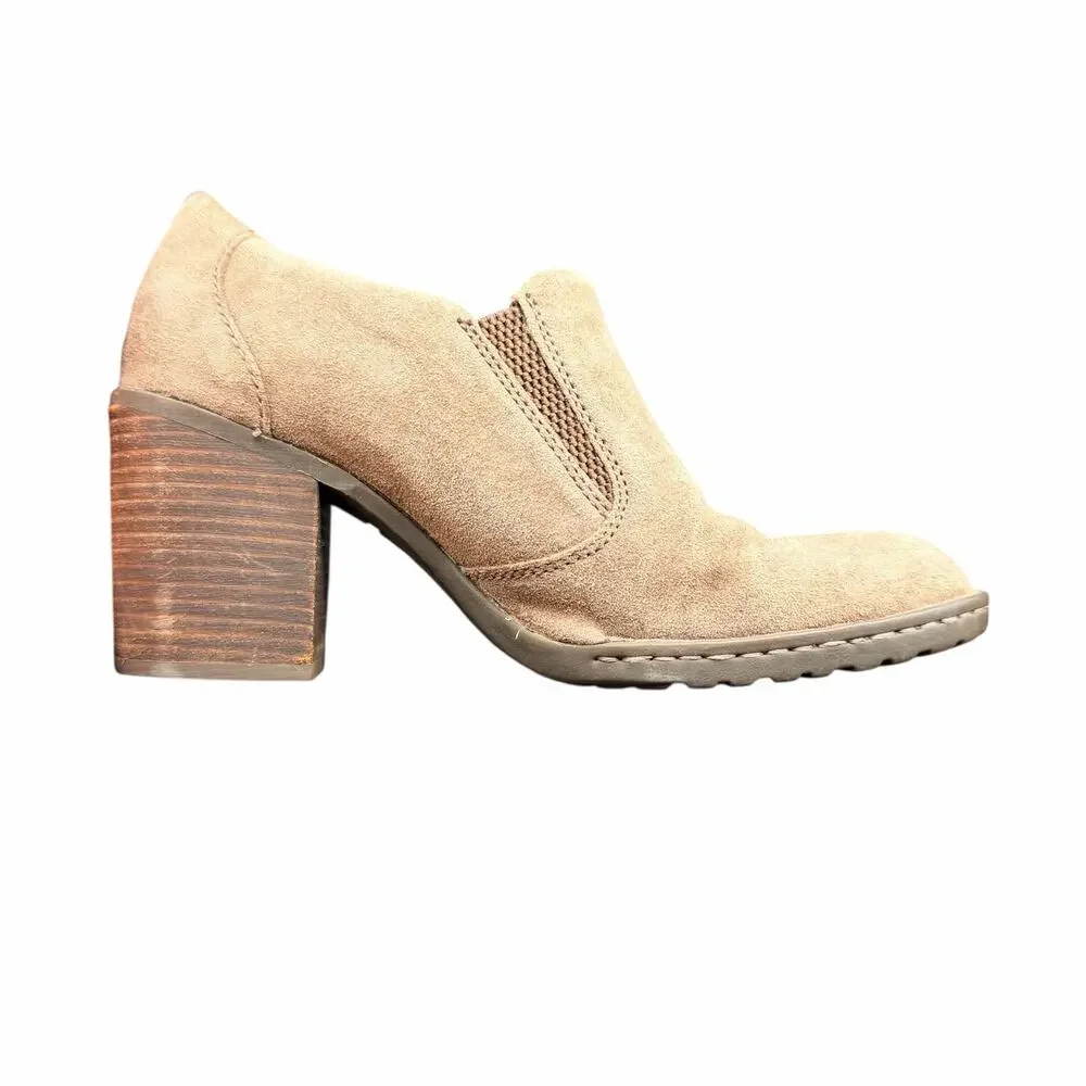 Born Suede Slip On Shootie Booties Women’s 8 Taupe Block Heel Comfort